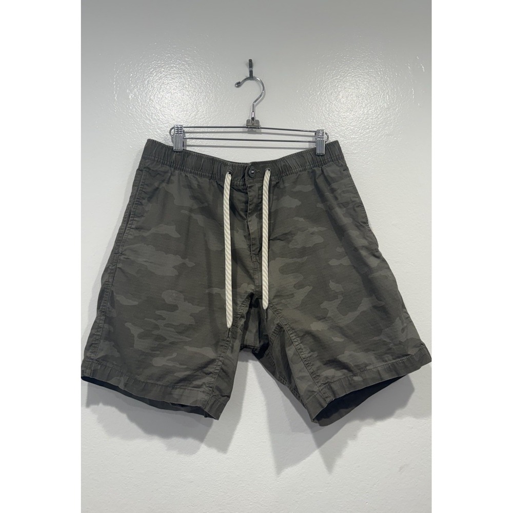 Vuori Ripstop Shorts Mens Green Camo Elastic Waist Drawstring READ